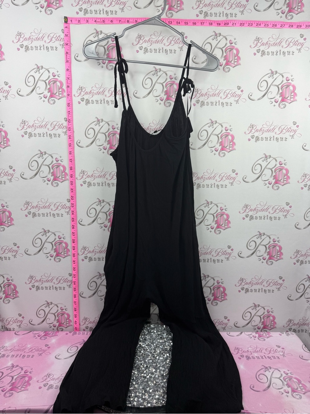 George jumper pants Black Tie-Shoulder Jumpsuit